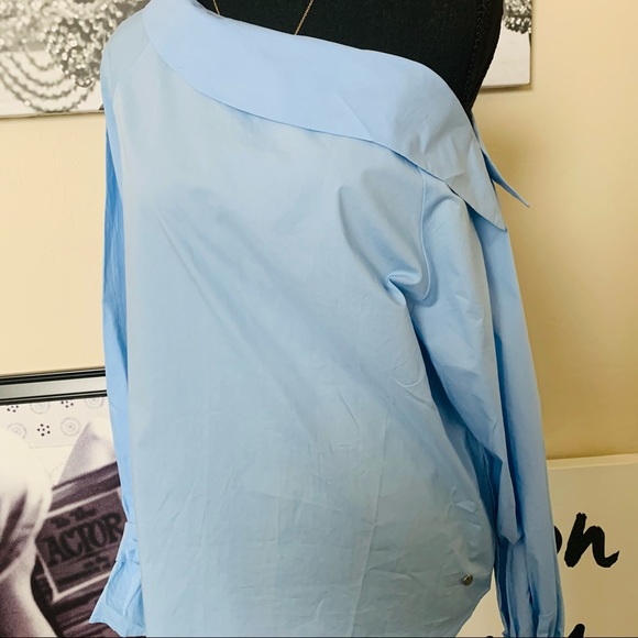 Blue Cold Shoulder Shirt w/ Laced Cuffs - Picture 8 of 11